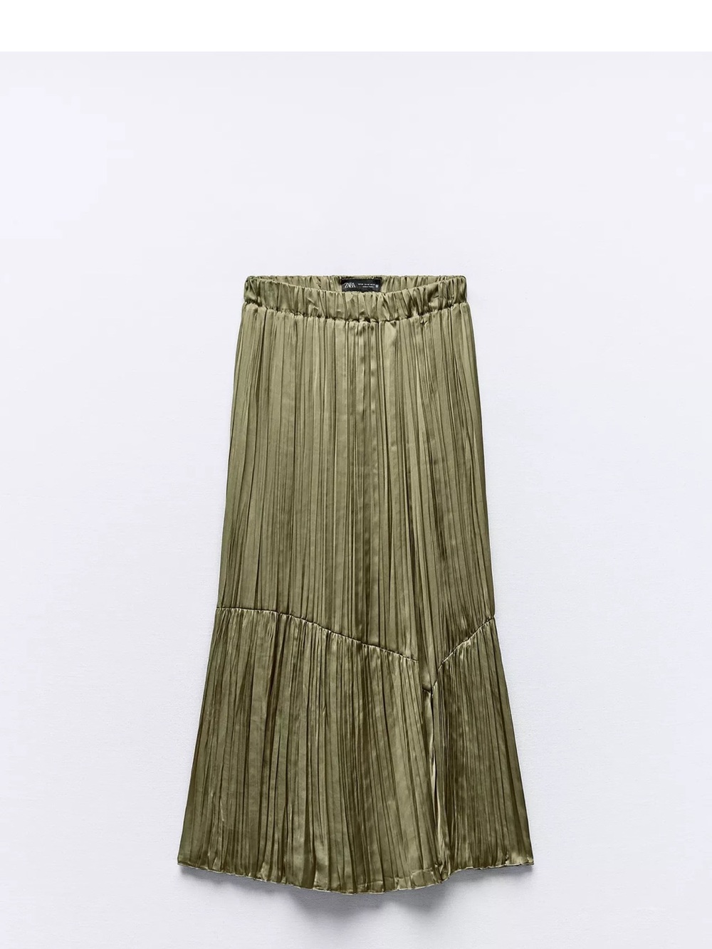 Zara Olive Pleated Midi Skirt